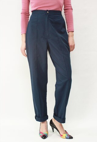 VINTAGE 80' AMAZING BEAUTIFUL HIGH WAIST NAVY BLUE TROUSERS