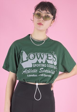 VINTAGE REWORKED CROPPED T-SHIRT IN GREEN WITH GRAPHIC PRINT