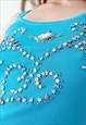 BEADED 90S VINTAGE CAMI TOP VEST BABY TEE BRIGHT BLUE S-M