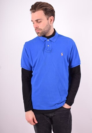 POLO RALPH LAUREN MENS VINTAGE POLO SHIRT XL BLUE 90'S