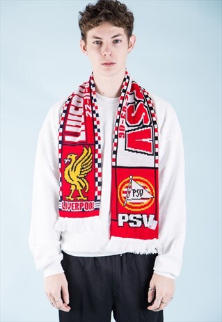 VINTAGE LIVERPOOL PSV FOOTBALL SCARF RED YELLOW AND WHITE