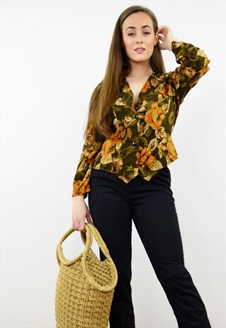 VINTAGE 90S DARK FLORAL BOHO SILK BLEND BLOUSE