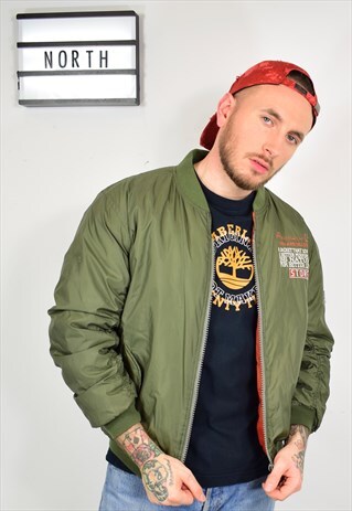 90S KHAKI GREEN NYLON BOMBER JACKET
