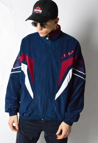 VINTAGE 90S NAVY BLUE VELVETY UMBRO TRACK JACKET