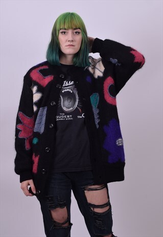 VINTAGE 90'S OVERSIZED CRAZY PRINT GRANNY CARDIGAN LARGE