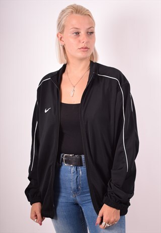 NIKE WOMENS VINTAGE TRACKSUIT TOP JACKET MEDIUM BLACK 90S