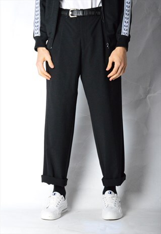 VINTAGE 90S BLACK MINIMALIST WOOL BLEND PANTS