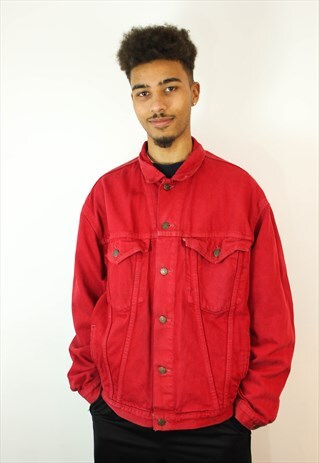 VINTAGE LEVI'S RED DENIM JACKET, LARGE