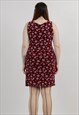 VINTAGE 90S GRUNGE BURGUNDY ROUND NECK FLORAL MIDI DRESS M/L