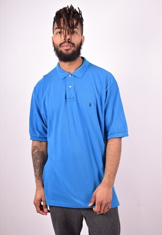 POLO RALPH LAUREN MENS VINTAGE POLO SHIRT XL BLUE 90'S