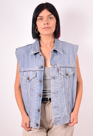 LEVI'S WOMENS VINTAGE DENIM GILET LARGE BLUE 90S