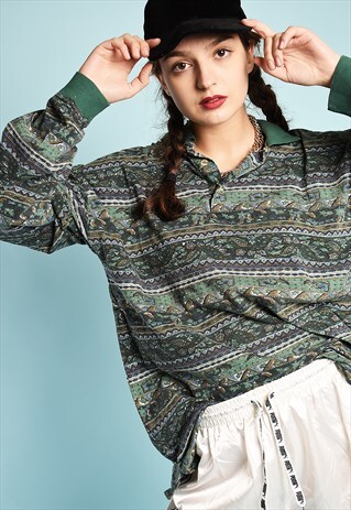 90'S RETRO BOHO PATTERN DAD'S FESTIVAL GARM JUMPER TOP