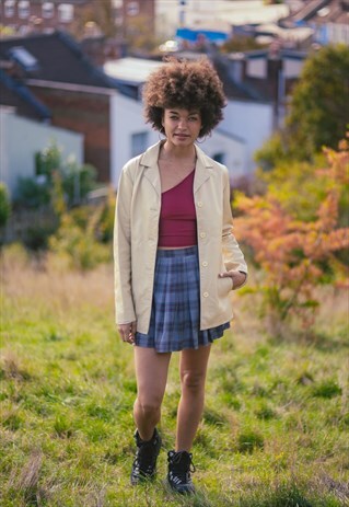 VINTAGE 90'S Y2K BEIGE CREAM LEATHER JACKET