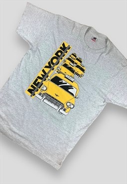 Vintage NYC tourist grey T-shirt. Screen printed taxi scene