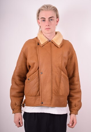 MENS VINTAGE SHERPA JACKET MEDIUM BROWN 90S