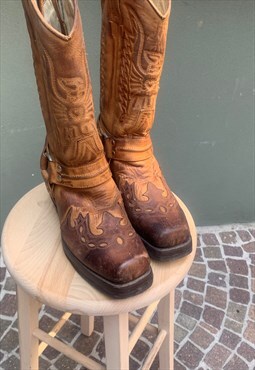 Vintage 90s Cowboy Boots in Leather size UK 5.5