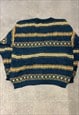 VINTAGE ABSTRACT KNITTED CARDIGAN PATTERNED GRANDAD SWEATER