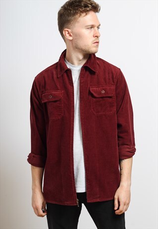 VINTAGE ZIP UP CORDUROY SHIRT RED