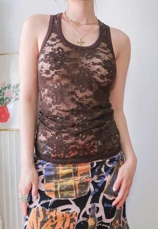 VINTAGE Y2K BOHO RETRO FLORAL LACE TANK TOP