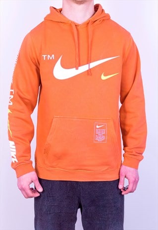 VINTAGE NIKE HOODIE SPELL OUT BIG SWOOSH ORANGE MEDIUM