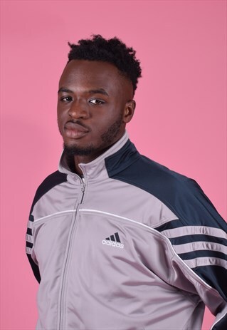 ADIDAS GREY AND NAVY ZIPPED TRACKSUIT TOP