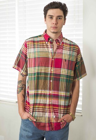 VINTAGE POLO RALPH LAUREN CHECKED SHIRT LOGO 90S L 4.9
