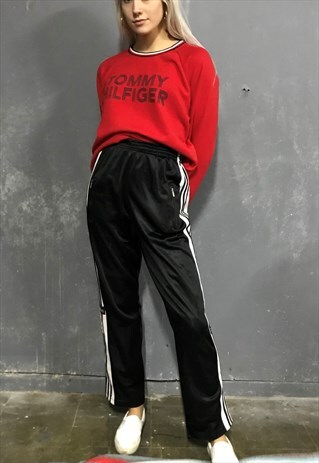 VINTAGE ADIDAS POPPER TRACK PANTS M SPORTS BLACK 8 10 90S