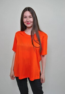 90s textured tshirt in orange, vintage vibrant color