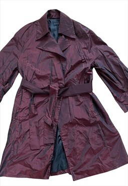 True Vintage 1990s 90s Trench Coat Iridescent Red Retro 