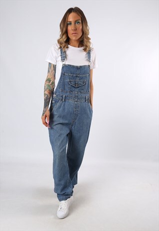 DENIM DUNGAREES JEANS WIDE TAPERED LEG VINTAGE UK 12 (P3K)