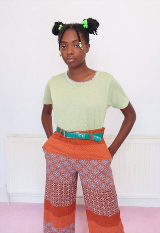 VINTAGE 90S BEADED T-SHIRT TOP IN LIME GREEN