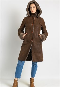 80s Vintage Suede Sheepskin Leather Shearling Coat 7004