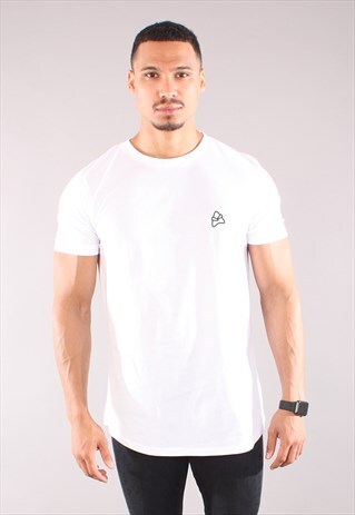WHITE CLASSIC LONGLINE T SHIRT - BLACK LOGO