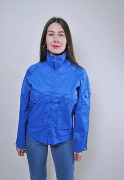 Vintage blue work jacket, retro women worker jacket 