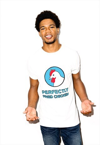UNISEX T-SHIRT IN WHITE WITH PERFECTLY FRIED CHICKEN SLOGAN