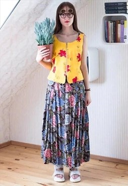 Brown floral long maxi vintage skirt