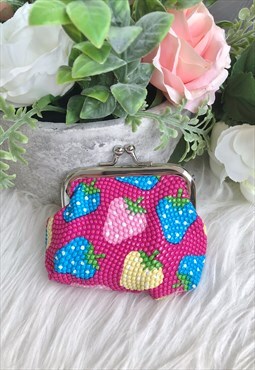 Pink Textured Strawberry Coin Purse
