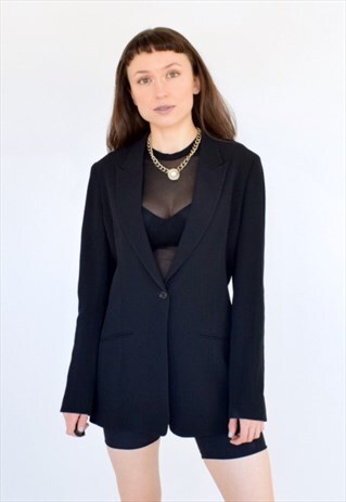 LONG BLACK VINTAGE 80S BLAZER JACKET - S