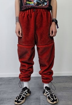 Luxury faux fur joggers detachable fleece trousers in red