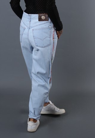 HIGH WAISTED DENIM JEANS TAPERED LEG UK 14-16 VINTAGE B6CH