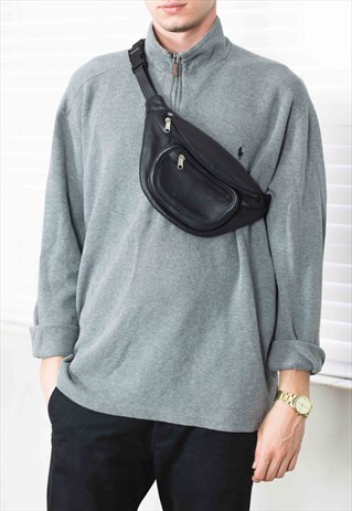 VINTAGE BLACK CROSS BODY BUM BAG 90S X 9.7
