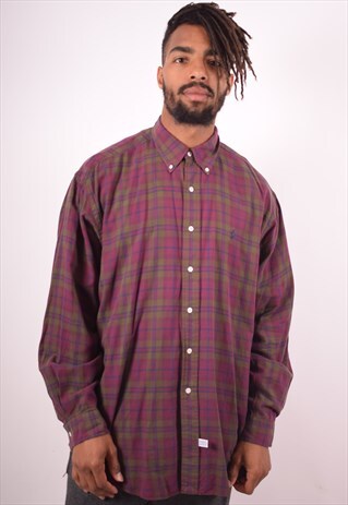 POLO RALPH LAUREN MENS VINTAGE SHIRT XL PURPLE CHECK 90S