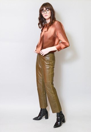 VINTAGE 1980'S ORNELLA RUSTY ORANGE & BROWN PUSSY BOW BLOUSE