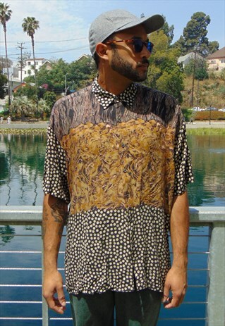 90S FESTIVAL LUXURY ABSTRACT PATTERN SILK FEEL SHIRT XL