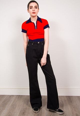 VINTAGE 90'S BLACK DENIM HIGH WAIST KICK FLARE JEANS