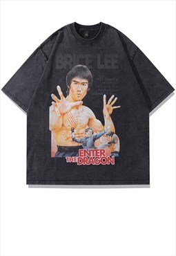 Bruce Lee t-shirt movie star tee retro fighter top in grey