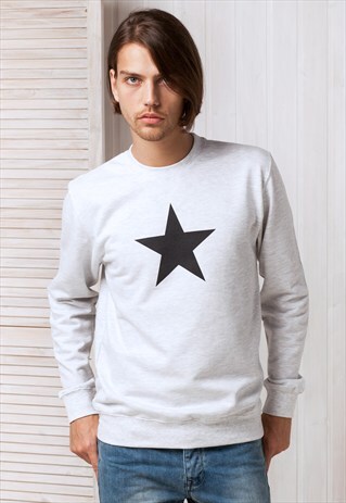 BLACK STAR SWEATSHIRT ABSTRACT GEOMETRIC SKATER GIRL RETRO