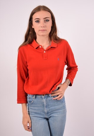 VINTAGE RALPH LAUREN POLO SHIRT 3/4 SLEEVE RED