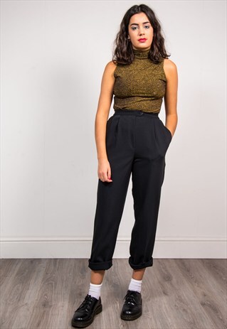 VINTAGE 90'S BLACK TAPERED HIGH WAIST TROUSERS
