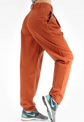 TAPERED MOM TROUSERS COTTON RUST BROWN